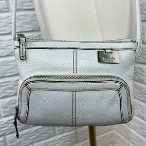 TIGNANELLO WHITE PEBBLED LEATHER CROSSBODY DOUBLE ZIPPER BAG